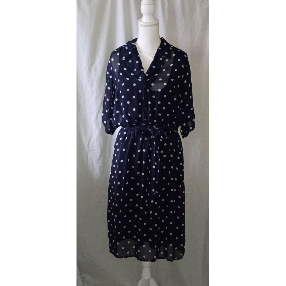 Shelby & Palmer Rockabilly Navy Blue Polka Dot Dress‎ Womens 14 Short Sleeve